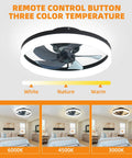 Remote control 20 Inch Modern Bladeless Ceiling Fan With Lights 3 color options for kitchen bedroom living room