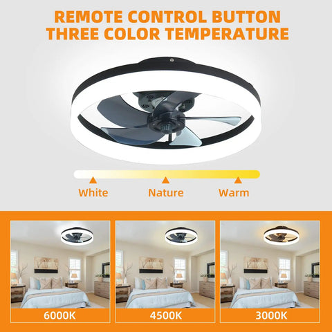 Remote control 20 Inch Modern Bladeless Ceiling Fan With Lights 3 color options for kitchen bedroom living room