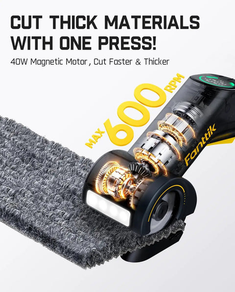 C10 Pro BowGuide Electric Cardboard Cutter Cordless Scissors with LED Display cutting thick carpet material