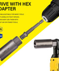 3/8 inch hex adapter for power tools, suitable for use with 5 Piece Spiral Deep Extractor Set For Removing Stuck And Broken Bolts Studs.