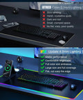 Comparison of a 2.5mm and 4.0mm illuminated wireless charging desk pad with built-in mouse pad, phone holder, and RGB lighting.