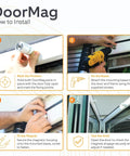 Heavy Duty Magnetic Bifold Door Catch Holder With Strong Magnet Stopper installation steps showing mounting and fitting process.