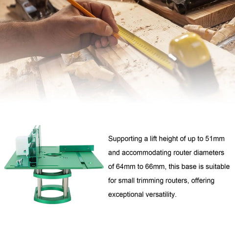 Built Thick As A Brick Router Lift With Bulletproof Table Insert For Smooth Tweaks And Repeatable Setups On Your Woodworking Bench Making Serious Craft Projects Dead Simple Daily, green router lift base with 51mm height for small trimming routers.