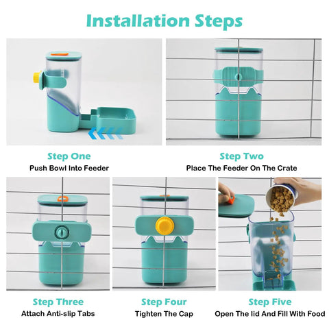 Worry Free Automatic Rabbit Food Dispenser With 35 Oz Gravity Feeding For Bunnies Guinea Pigs And Small Critters, installation steps shown