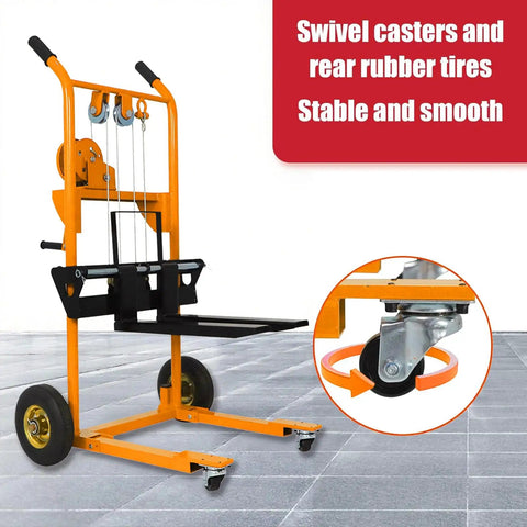 The Heavy Duty Manual Pallet Stacker Material Lift Winch Loader With 330 Lbs Capacity And Rubber Swivel Casters For Hassle Free Shop Floor Freight Hauling