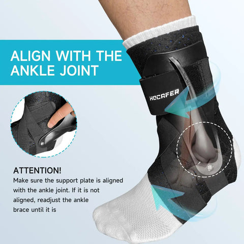 Right Ankle Brace for Women and Men, Sprain Recovery Support With Two Spring Steel Supports and Dual Straps shown in use