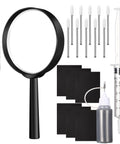 Pinewood Derby Car Polishing Kit with graphite powder, buffing wool head, magnifying glass, flat file, micro porous polishing spears and sandpaper set