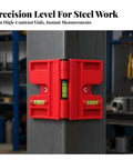 Accurate Level with Steel-Gripping, Yellow, mounted on steel, featuring twin vials for instant measurements.
