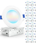 24 Pack 4 Inch LED Recessed Downlights With Junction Box - Canless Slim Ceiling Lights displayed with baffle trim.
