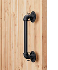 11 Inch Pipe Barn Door Handle Black Rustic Industrial Grab Bar Towel Bar Handrail And Pull For Stairs Gate And Garage Heavy Duty Cast Iron Durable With Round Base And Frosted Black Finish For Everyday Home Use mounted on wooden door