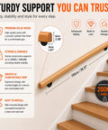 Real Deal Pine Wood Stair Handrail With Smooth As Butter Grip And Rock Solid Metal Brackets Guaranteed Indoor Guardrail Kit, 100cm long.