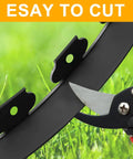 Close-up of 33Ft Landscape Edging Kit With Four Inch High Paver Border Edging showing easy cutting with scissors, black.