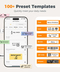 Image of phone displaying preset templates for the Straight Up Sleek Pocket Friendly Bluetooth Label Maker With Built In Battery And Sweet Template Pack For Office Sorting DIY Craft Projects No Sweat Labeling Or Messy Markers Needed Total Game Changing Setup.