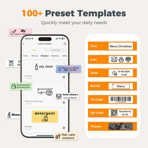 Image of phone displaying preset templates for the Straight Up Sleek Pocket Friendly Bluetooth Label Maker With Built In Battery And Sweet Template Pack For Office Sorting DIY Craft Projects No Sweat Labeling Or Messy Markers Needed Total Game Changing Setup.