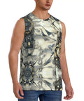 Beast Mode Mens Breathable Mesh Sleeveless Vest With Mechanical Insect Print Loose Fit Quick Drying Athletic Tank Top For Heavy Workouts Trail Runs And Daily Grind X Large, side view showing unique design