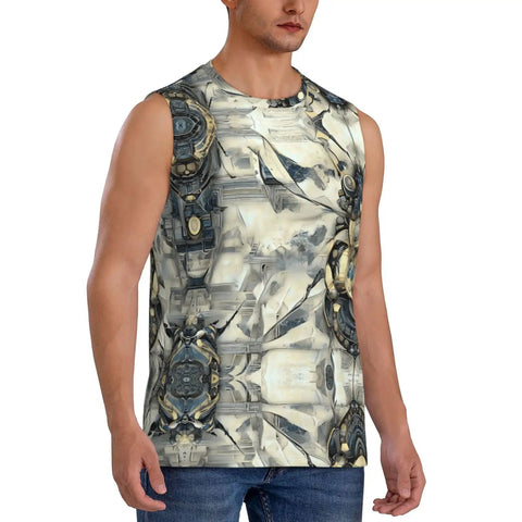 Beast Mode Mens Breathable Mesh Sleeveless Vest With Mechanical Insect Print Loose Fit Quick Drying Athletic Tank Top For Heavy Workouts Trail Runs And Daily Grind X Large, side view showing unique design