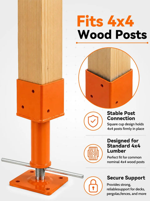 No Sweat Setup For Your Outdoor Build With These Heavy Duty 4 Pack Screw Jack Posts Featuring 4X4 Adjustable Steel Plates For Deck And Foundation Leveling Support.