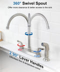 High Arc Kitchen Faucet With Side Sprayer 13 Inch Tall Spout 360 Degree Rotating Two Handle 8 Inch Centerset Brushed Nickel Finish