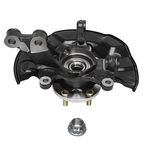 Front Two Piece Steering Knuckles And Wheel Hub Bearing Assembly Replacement Kit For Toyota Corolla 2009-2018 And Matrix 2009-2014 Includes 2 Steering Knuckles And Wheel Hub Bearings Direct Fit shown in front view