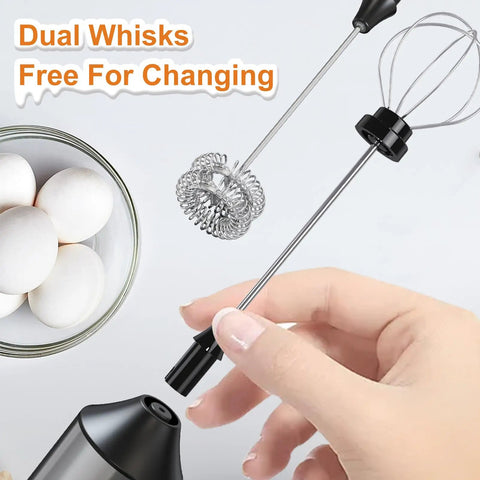 Rechargeable Handheld Milk Frother With Stainless Steel Stand Three Speeds Electric Milk Whisk For Latte And Cappuccino Cordless