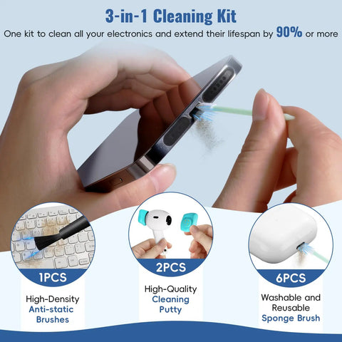 Dope USB C Dust Plug With Speaker Cover And 5 In 1 Cleaning Kit for everyday tech showing cleaning phone port with brush