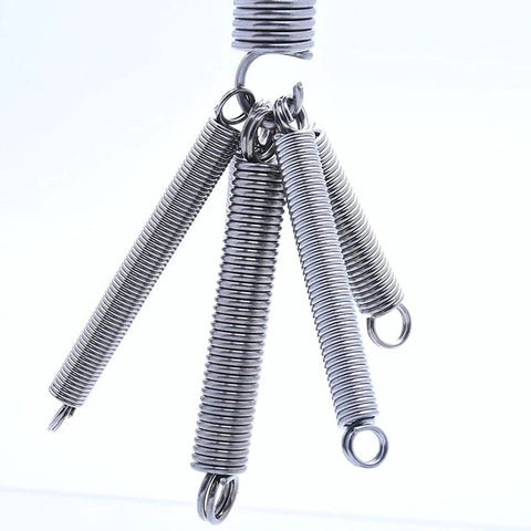 Two Pack 304 Stainless Steel Extension Springs With Closed Hooks 1.6mm Wire By 16mm Outer Dia shown in close-up, highlighting durable steel design.