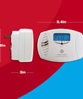 Plug In Carbon Monoxide Detector With Battery Backup And Digital Display CO615 White Pack Of 3 side and front view dimensions