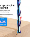 Extra Long Up Cut CNC Spiral Router Bits Set, One Quarter Inch Shank, Two Inch Cutting Length, Nano Blue Coating in use
