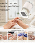 Top Tier Heavy Duty Nail Dust Collector With Crisp Led Lamp And Flexible Rotating Arm For Rapid Acrylic Sweep Ups And Clutter Free Salon Desk Setups Everyday in a stylish salon environment.