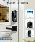 Sleek Matte Black Smart Deadbolt With Dual Lever Handles And Rock Solid App Control Plus No Sweat Keyless Entry Passcodes Apple Watch Pairing And Fast Auto Lock on a door with user-friendly keypad.