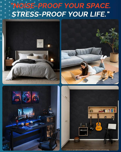 Amp Up Your Room Acoustics 42 Pack Hexagon Peel And Stick Acoustic Panels High Density Polyester Felt Foam Wall Tiles in modern home settings