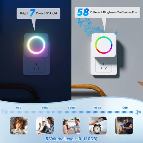 Wireless Door Chime Sensor Alarm When Door Opens For Easy Home Safety Ideal Toddler Barrier And Dementia Care Reminder No Wiring Needed Quick Setup No Fuss Loud Alert For Catching Every Open Door Peaceful Home, white plug-in receiver with LED ring