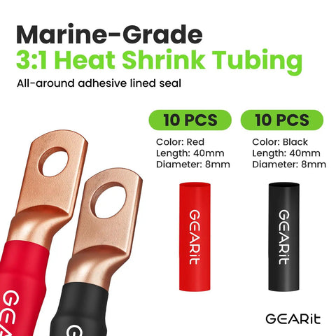 8 Gauge CCA Ground Wiring Kit 25 ft each red and black jacket 3 in 1 ground battery cable with 15 lugs and 20 heat shrink wrap