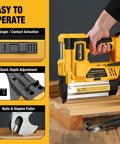 No Bs Cordless 18ga Brad Nailer And 2 Inch Nail Gun Battery Powered Tool Only Fits DeWalt 20V Packs Slick Airless Trigger Action For Diy Builders Ready To Roll On Any Project with features displayed.