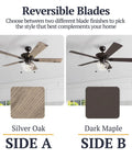 Abner Modern Farmhouse 52 Inch Ceiling Fan With Light For Indoor Outdoor Use with Silver Oak and Dark Maple blade finishes