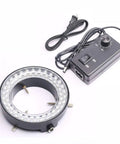 60 LED Adjustable Ring Light Illumination For Stereo Zoom Microscope With Built In Dimmer Shadow Free Lighting Easy Mount Up To 63mm Diameter Wide Voltage 110V To 240V Pro Grade Microscope Lighting For Sharp Precise Imaging black LED ring light and dimmer control
