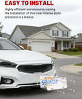 License Plate Protector 2 Pack Clear Shield For US And Canada Plates installed on sedan, universal fit, tamper-proof.