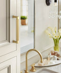 Balon Champagne Bronze Cabinet Pull, 5-9/16 Inch Overall Length, 5-1/16 Inch Center-to-Center Mounting on kitchen cabinet door