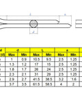 Technical diagram and specifications for Beefy 304 Stainless Steel Cotter Pins Kit 300 Piece Split Pins Assortment For DIY Projects
