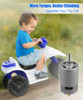 Child on ride-on car with 2-Pack 12V RS550 High Speed Electric Motor Upgrade For Ride On Kids Cars, Delivers Up To 40000 RPM shown