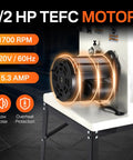 Heavy Duty 10 Inch Bandsaw For Woodworking With 1/2 Hp Motor And Dual Speed Up To 3280 FPM showing a close-up of the 1/2 HP TEFC motor.