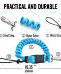 Scuba Diving Spring Clip Lanyard With Thick Stainless Steel Spring Coil And Quick Release Buckle Anti Lost Lanyard For Underwater Cameras And Dive Lights Corrosion Resistant 316 Stainless Steel Clip Holds Up To 220 Lbs. Practical and durable with steel snap, nylon cover, and wrist strap detailed view.