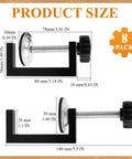 Eight Piece C Clamp Set For Woodworking And Metalworking, Heavy Duty Adjustable G Clamps with product size dimensions.