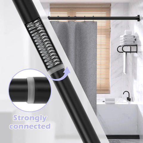 Heavy Duty Adjustable Tension Shower Curtain Rod 18 to 49 Inches No Drill No Slip Easy Install Matte Black Finish detail