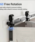 40 Inch Bi Folding Sliding Barn Door Hardware Kit For Two Doors With Smooth Quiet Operation, black J shape rollers close-up.