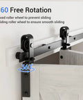 Beefed Up Bi Folding Sliding Barn Door Hardware Kit For Two Doors With 330 LB Capacity Black J Track Roller mounted on door frame