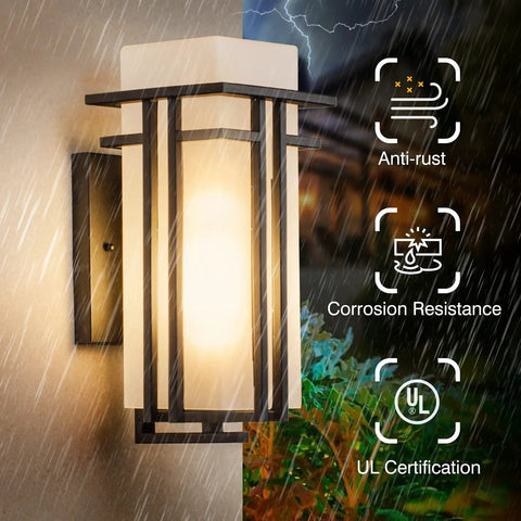 Outdoor Wall Mount Lantern One Light 12.2 Inch High Modern Exterior Porch Light With Frosted Glass Durable Die Cast Aluminum for Weatherproof Home Exterior Lighting