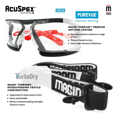 Ultra Sleek Frameless Safety Glasses With Scratch Resistant Clear Lenses Heavy Duty Wraparound Design Bulk Pack Of One Hundred Forty Four, showing anti-fog coating and red strap.