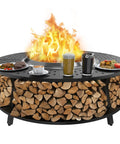 Must Have Fire Pit Surround Tabletop For Solo Stove Yukon Bonfire Ranger Tiki Outdoor Portable Protective Barrier with wood storage
