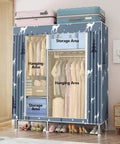Hella Roomy Portable Canvas Wardrobe With Reinforced Steel Tubing And Full Hanging Rail showing organized storage areas and hanging clothes.